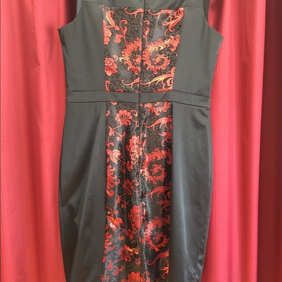 Satin red/black Asian inspired dress size M - Picture 3 of 4